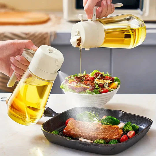 2-in-1 Glass Oil Sprayer & Dispenser – 500ml | Dual-Function Spray & Pour Bottle