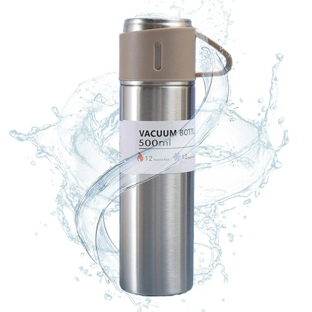 3 Cup 500 Ml Double-layer Stainless Steel Vacuum Flask Set
