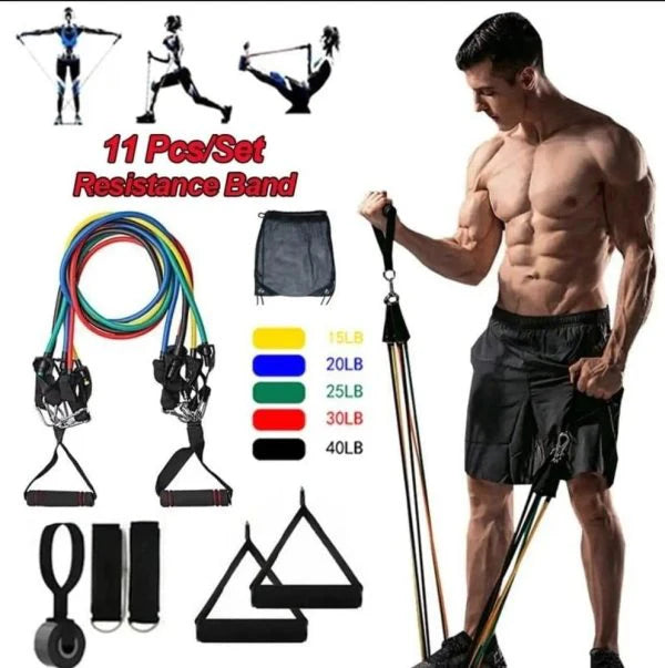 11 Piece Power Resistance Band Set Strength Training Yoga Sports Fitness Band