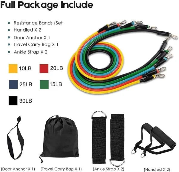 11 Piece Power Resistance Band Set Strength Training Yoga Sports Fitness Band