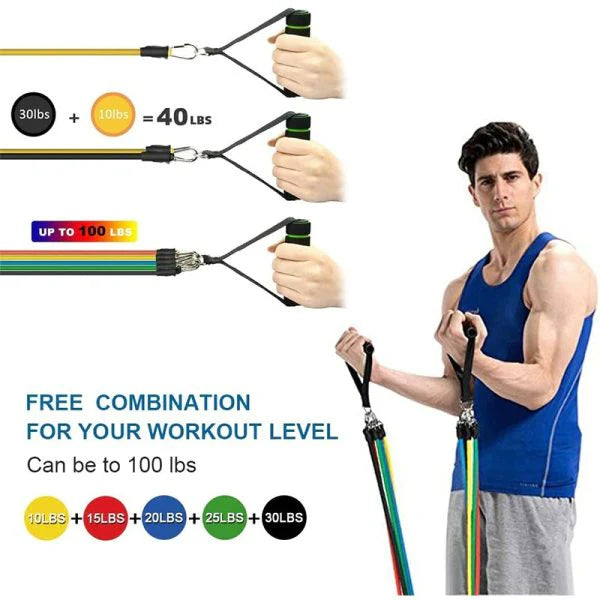 11 Piece Power Resistance Band Set Strength Training Yoga Sports Fitness Band