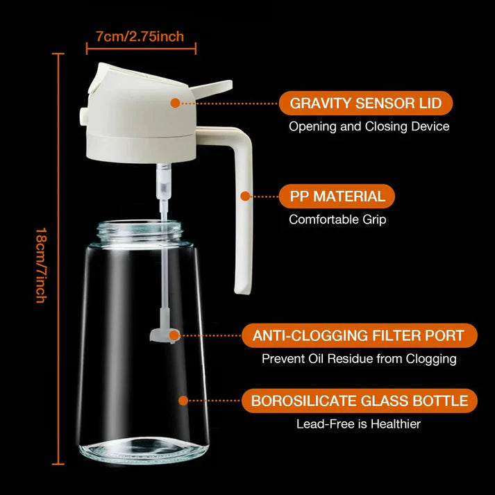 2-in-1 Glass Oil Sprayer & Dispenser – 500ml | Dual-Function Spray & Pour Bottle