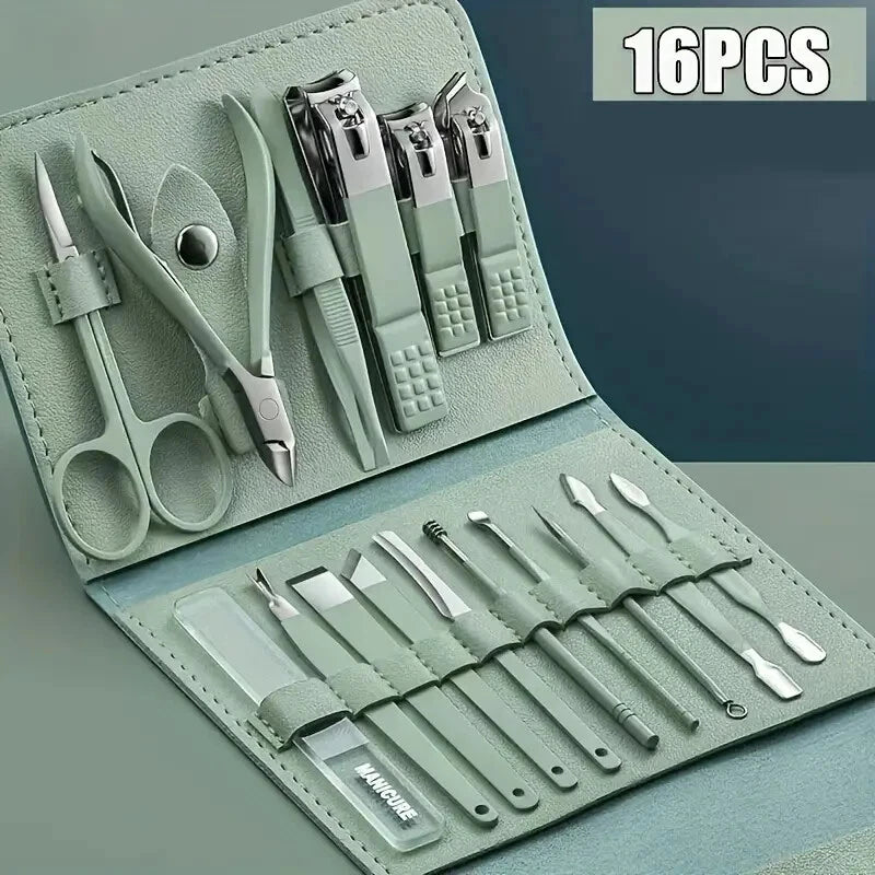 16-in-1 Stainless Steel Manicure & Pedicure Kit – Nail Clippers, Ear Pick & Grooming Set for Home Use