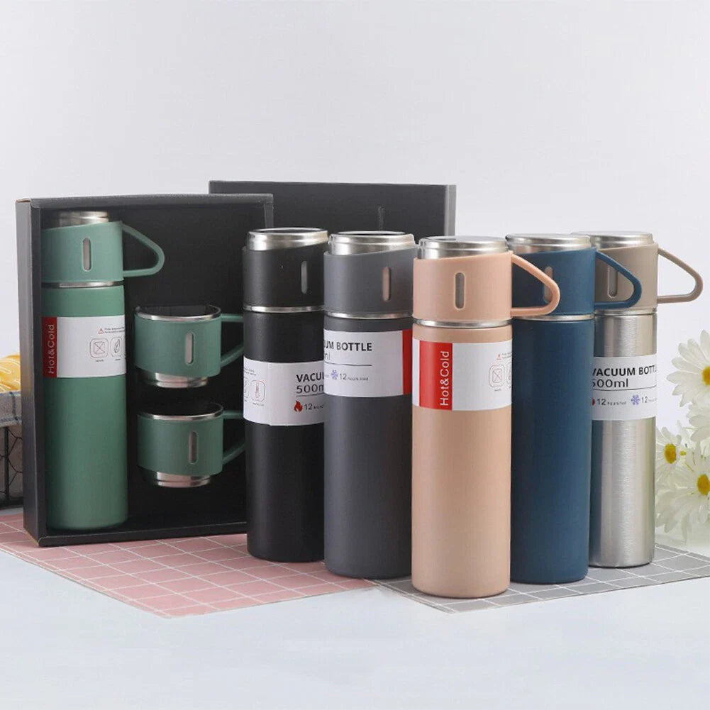 3 Cup 500 Ml Double-layer Stainless Steel Vacuum Flask Set
