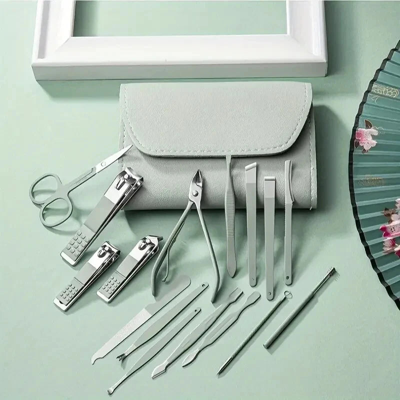 16-in-1 Stainless Steel Manicure & Pedicure Kit – Nail Clippers, Ear Pick & Grooming Set for Home Use